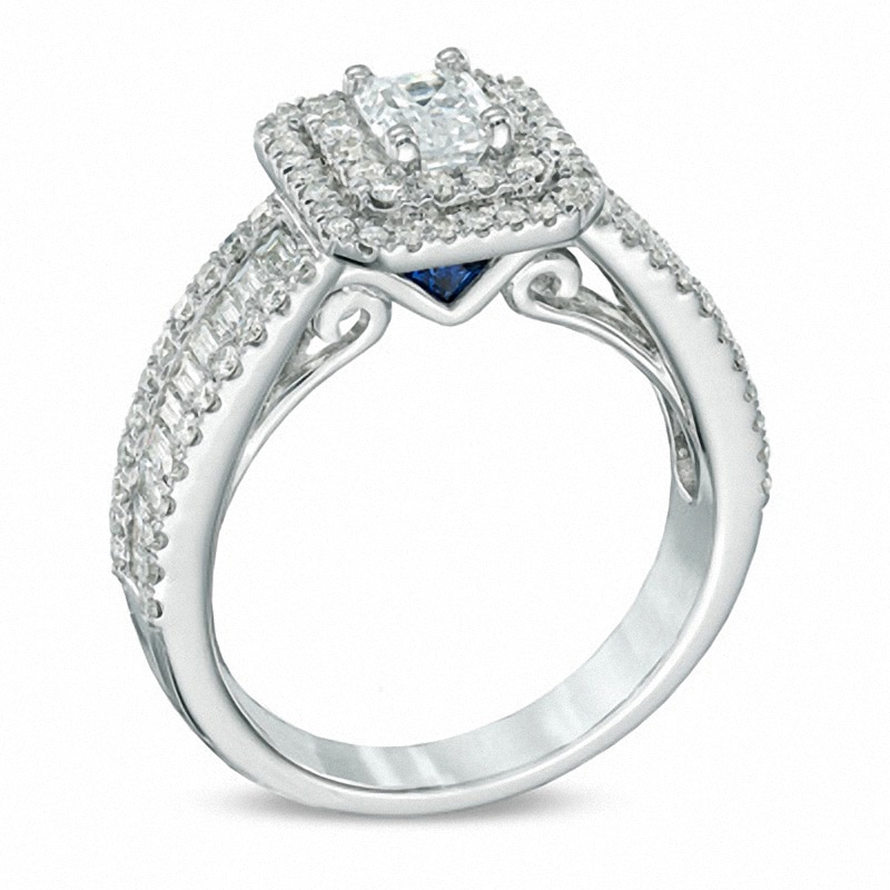 Previously Owned - Vera Wang Love Collection 1-1/2 CT. T.W. Emerald-Cut Diamond Frame Engagement Ring in 14K White Gold