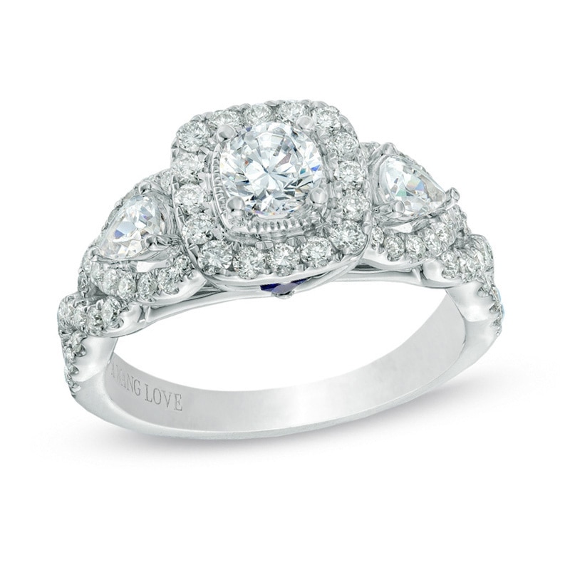 Main Image 1 of Previously Owned - Vera Wang Love Collection 1-3/8 CT. T.W. Diamond Three Stone Engagement Ring in 14K White Gold