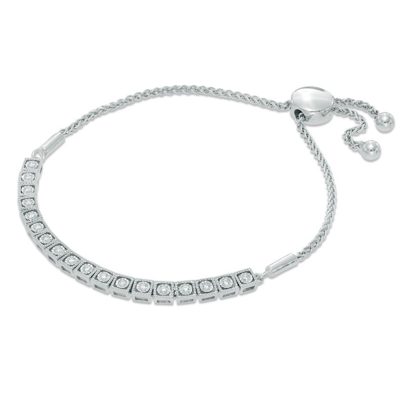 Main Image 1 of Previously Owned - 1/4 CT. T.W. Diamond Block Bolo Bracelet in 10K White Gold - 9.5"