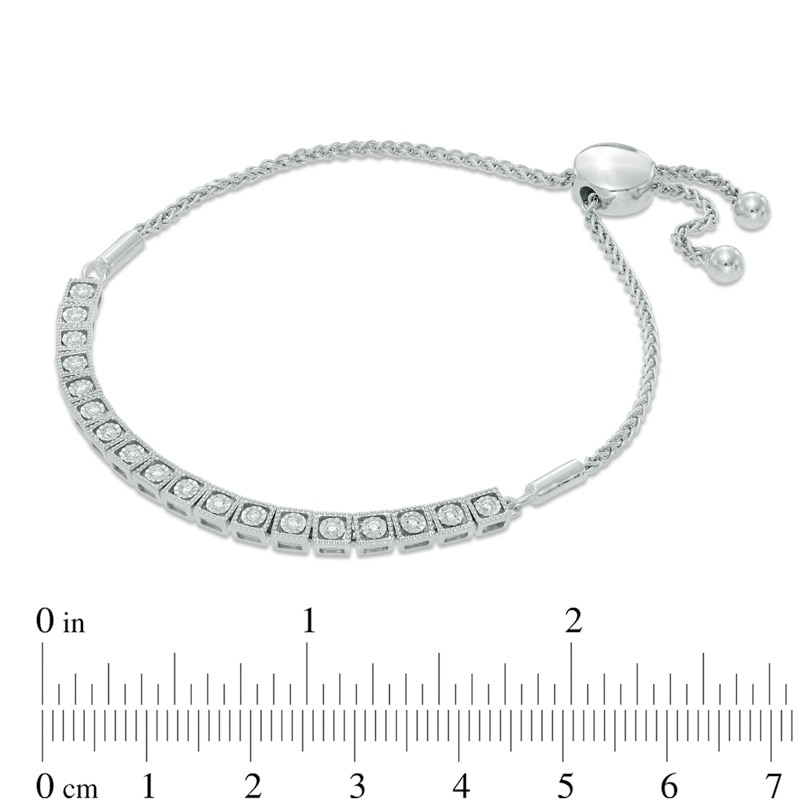 Main Image 2 of Previously Owned - 1/4 CT. T.W. Diamond Block Bolo Bracelet in 10K White Gold - 9.5"