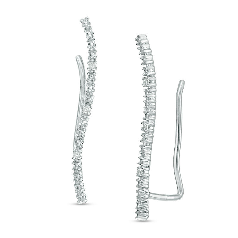 Previously Owned - Diamond Accent Curved Crawler Earrings in 10K White Gold