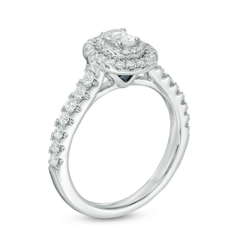 Previously Owned - Vera Wang Love Collection 3/4 CT. T.W. Oval Diamond Frame Engagement Ring in 14K White Gold