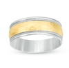 Thumbnail Image 1 of Previously Owned - Men's 8.0mm Hammered Milgrain Comfort-Fit Wedding Band in 14K Two-Tone Gold