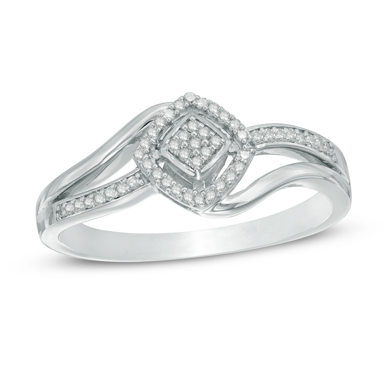 Previously Owned - 1/10 CT. T.W. Diamond Cluster Square Frame Bypass Ring in Sterling Silver