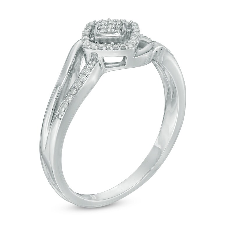 Previously Owned - 1/10 CT. T.W. Diamond Cluster Square Frame Bypass Ring in Sterling Silver