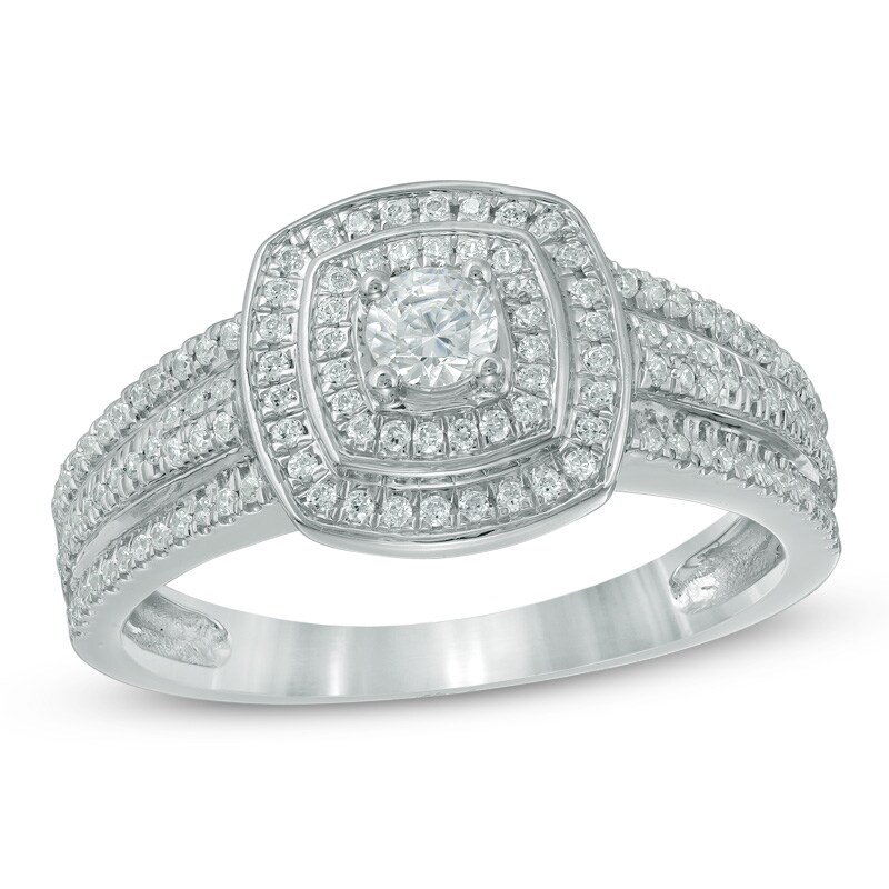 Main Image 1 of Previously Owned - 1/2 CT. T.W. Diamond Double Frame Engagement Ring in 10K White Gold