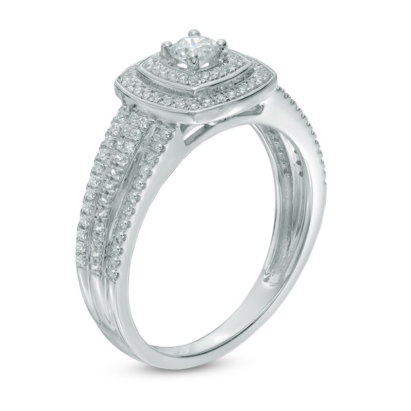 Main Image 2 of Previously Owned - 1/2 CT. T.W. Diamond Double Frame Engagement Ring in 10K White Gold
