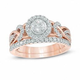 Previously Owned - 3/4 CT. T.W. Diamond Frame Braided Infinity Bridal Set in 14K Two-Tone Gold