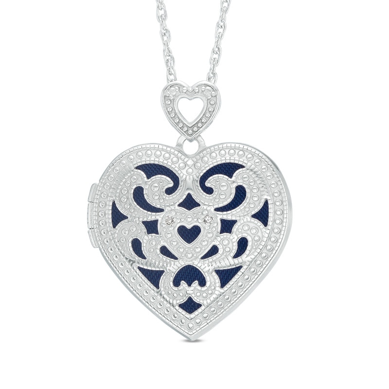 Main Image 1 of Previously Owned - Diamond Accent Filigree Heart Locket in Sterling Silver