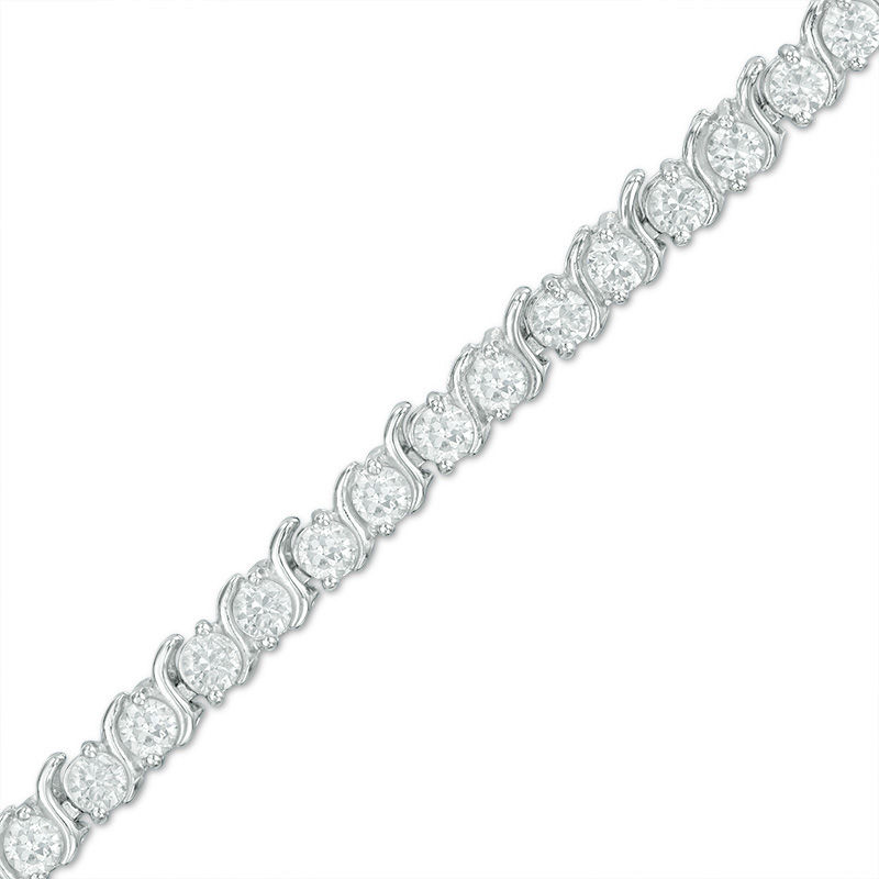 Main Image 1 of Previously Owned - Lab-Created White Sapphire "S" Tennis Bracelet in Sterling Silver - 7.25"