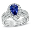 Thumbnail Image 0 of Previously Owned - Pear-Shaped Tanzanite and 1-1/5 CT. T.W. Diamond Three-Piece Bridal Set in 14K White Gold