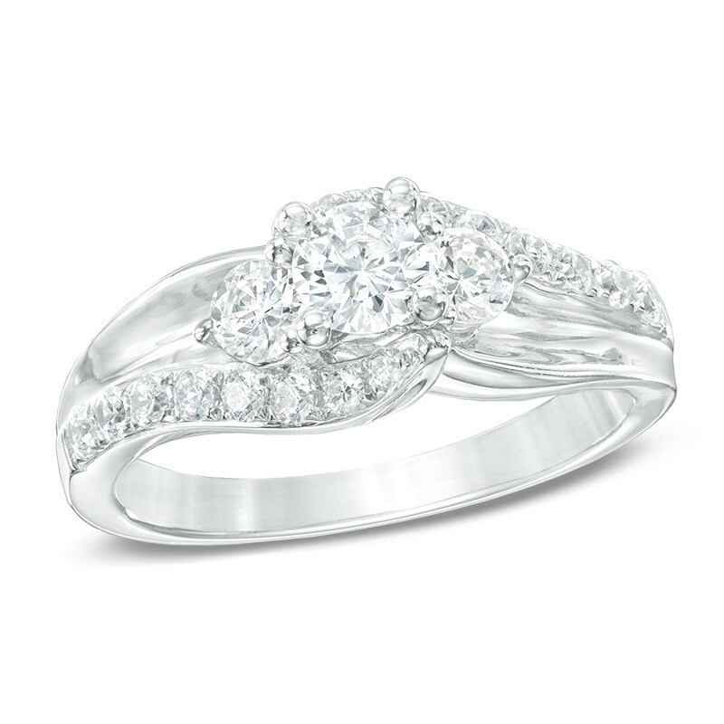Main Image 1 of Previously Owned - 1 CT. T.W. Diamond Three Stone Swirl Engagement Ring in 14K White Gold