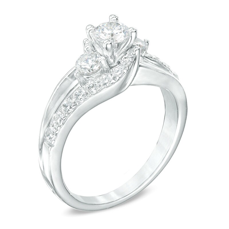 Main Image 2 of Previously Owned - 1 CT. T.W. Diamond Three Stone Swirl Engagement Ring in 14K White Gold