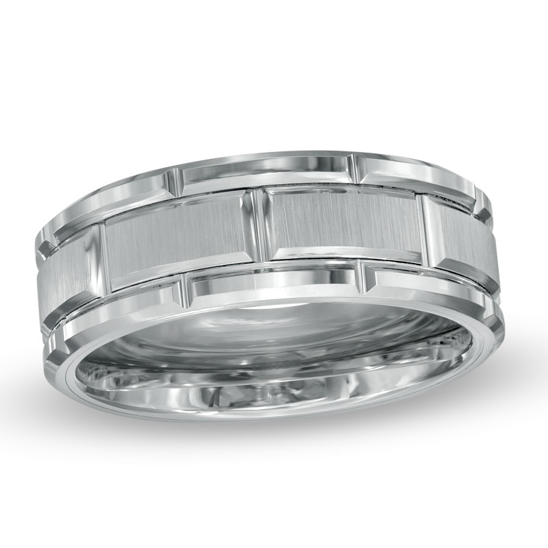 Main Image 1 of Previously Owned - Men's 8.0mm Comfort-Fit Etched Wedding Band in Tungsten Carbide
