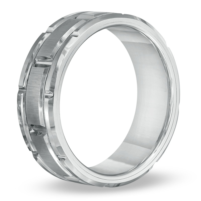 Main Image 2 of Previously Owned - Men's 8.0mm Comfort-Fit Etched Wedding Band in Tungsten Carbide
