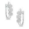 Thumbnail Image 1 of Previously Owned - 1/4 CT. T.W. Diamond Three Flower Hoop Earrings in 10K White Gold