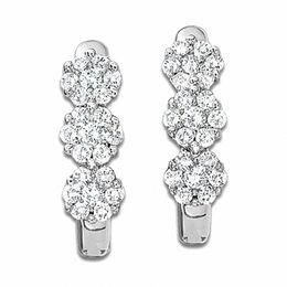 Previously Owned - 1/4 CT. T.W. Diamond Three Flower Hoop Earrings in 10K White Gold