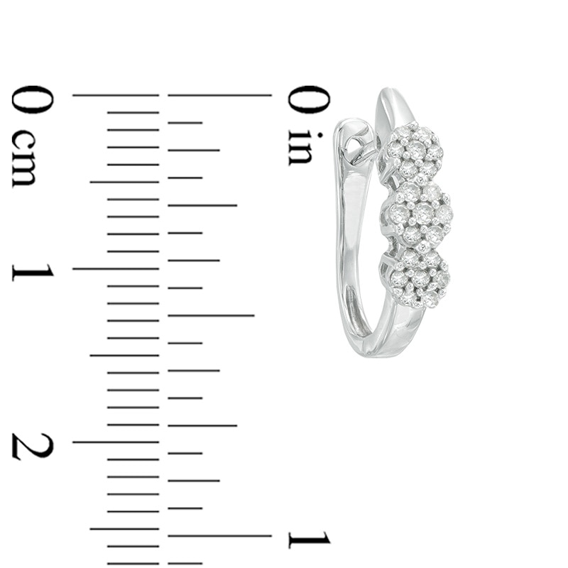 Main Image 2 of Previously Owned - 1/4 CT. T.W. Diamond Three Flower Hoop Earrings in 10K White Gold
