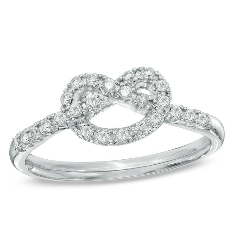 Main Image 1 of Previously Owned - 1/5 CT. T.W. Diamond Heart-Shaped Knot Promise Ring in Sterling Silver