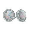 Thumbnail Image 0 of Previously Owned - 7.0mm Lab-Created Opal and White Sapphire Frame Stud Earrings in Sterling Silver