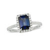 Thumbnail Image 1 of Previously Owned - Emerald-Cut Lab-Created Blue and White Sapphire Frame Ring in 10K White Gold