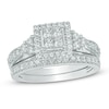 Thumbnail Image 1 of Previously Owned - 1 CT. T.W. Quad Princess-Cut Diamond Frame Tri-Sides Bridal Set in 10K White Gold