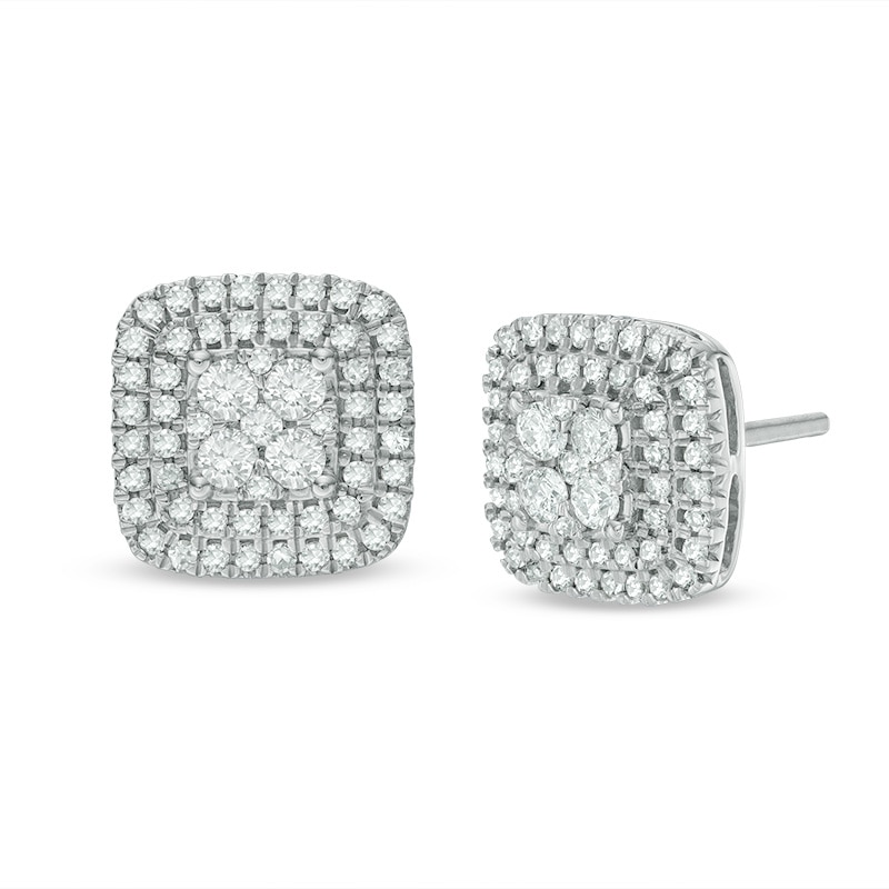 Main Image 1 of Previously Owned - 1/2 CT. T.W. Composite Diamond Cushion Stud Earrings in 10K White Gold