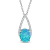 Thumbnail Image 1 of Previously Owned - Oval Lab-Created Blue Opal and White Sapphire Teardrop Pendant in Sterling Silver
