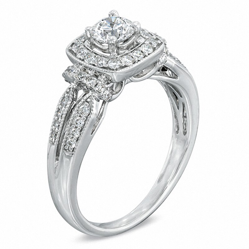 Main Image 2 of Previously Owned - 3/4 CT. T.W. Diamond Vintage-Style Engagement Ring in 14K White Gold