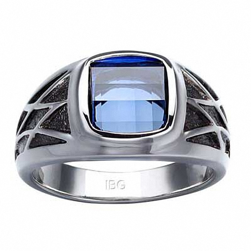 Previously Owned - Men's 9.5mm Square Lab-Created Blue Sapphire Ring in Sterling Silver