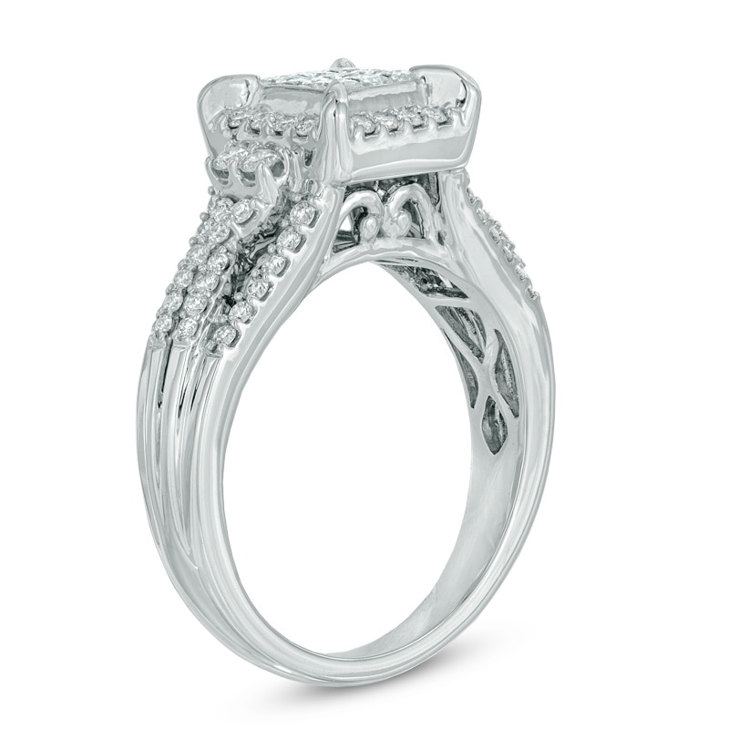 Previously Owned - 3/4 CT. T.W. Princess-Cut Composite Diamond Frame Engagement Ring in 10K White Gold