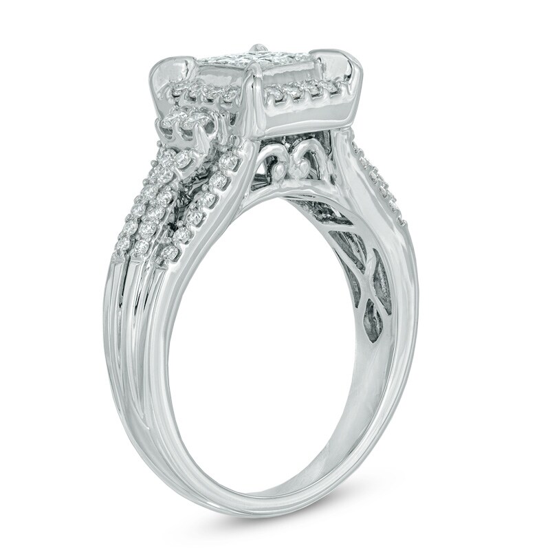 Main Image 2 of Previously Owned - 3/4 CT. T.W. Princess-Cut Composite Diamond Frame Engagement Ring in 10K White Gold