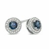 Thumbnail Image 1 of Previously Owned - 4.0mm Blue Sapphire and 1/10 CT. T.W. Diamond Frame Stud Earrings in 10K White Gold