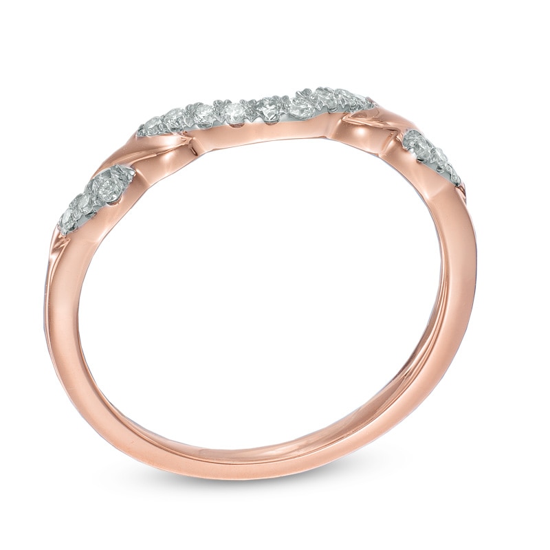 Previously Owned - 1/8 CT. T.W. Diamond Ribbon Wrapped Contour Wedding Band in 14K Rose Gold