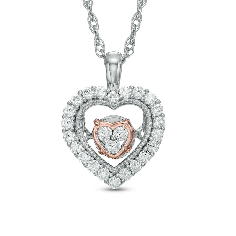 Main Image 1 of Previously Owned - 1/6 CT. T.W. Diamond Heart Pendant in 10K Two-Tone Gold