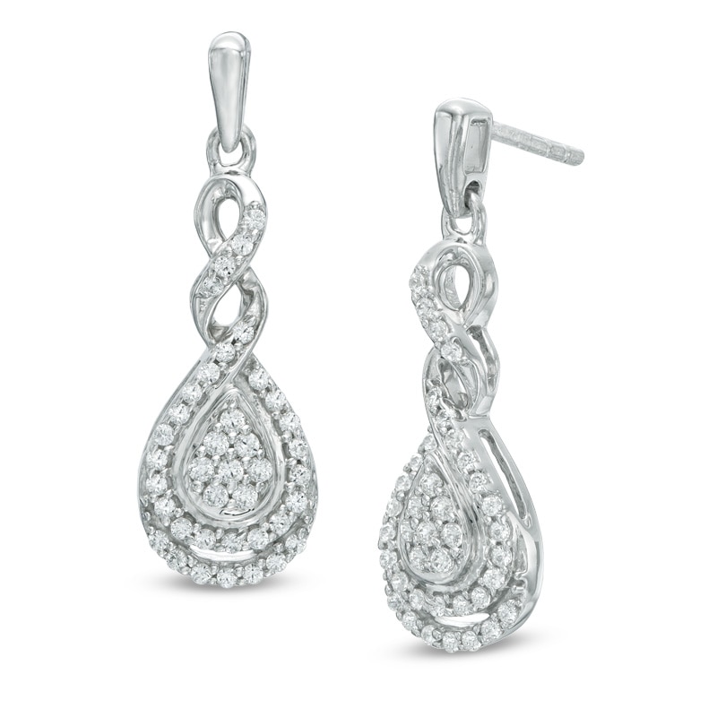 Previously Owned - 1/2 CT. T.W. Diamond Cascading Teardrop Earrings in 10K White Gold