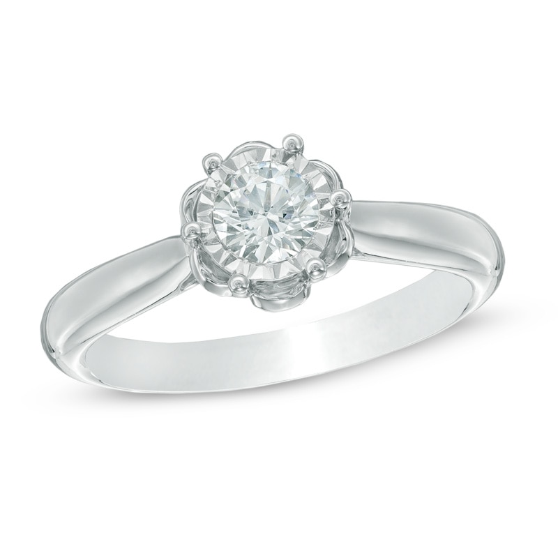 Previously Owned - 1/2 CT. T.W. Diamond Flower Engagement Ring in 10K White Gold