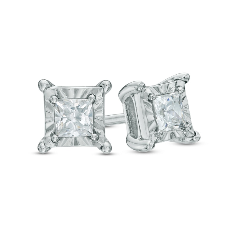 Main Image 1 of Previously Owned - 1/10 CT. T.W. Princess-Cut Diamond Solitaire Stud Earrings in Sterling Silver