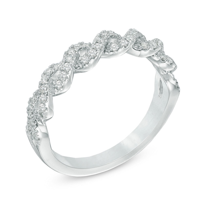 Previously Owned - Vera Wang Love Collection 1/4 CT. T.W. Diamond Braided Wedding Band in 14K White Gold
