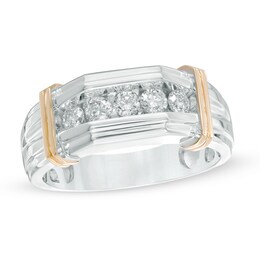 Previously Owned - Men's 1/2 CT. T.W. Diamond Five Stone Comfort Fit Anniversary Band in 10K Two-Tone Gold