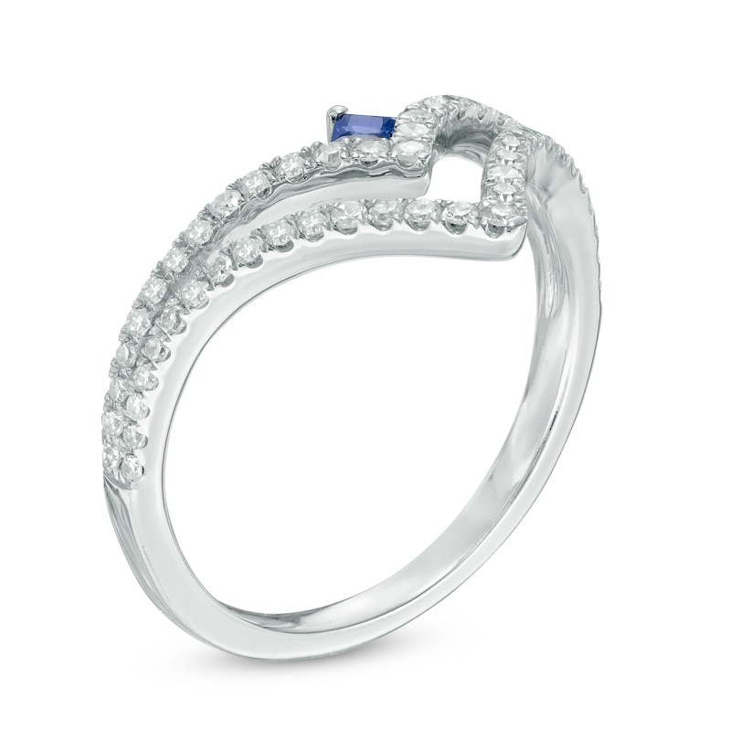 Previously Owned - Vera Wang Love Collection 1/3 CT. T.W. Diamond and Blue Sapphire Chevron Ring in 14K White Gold