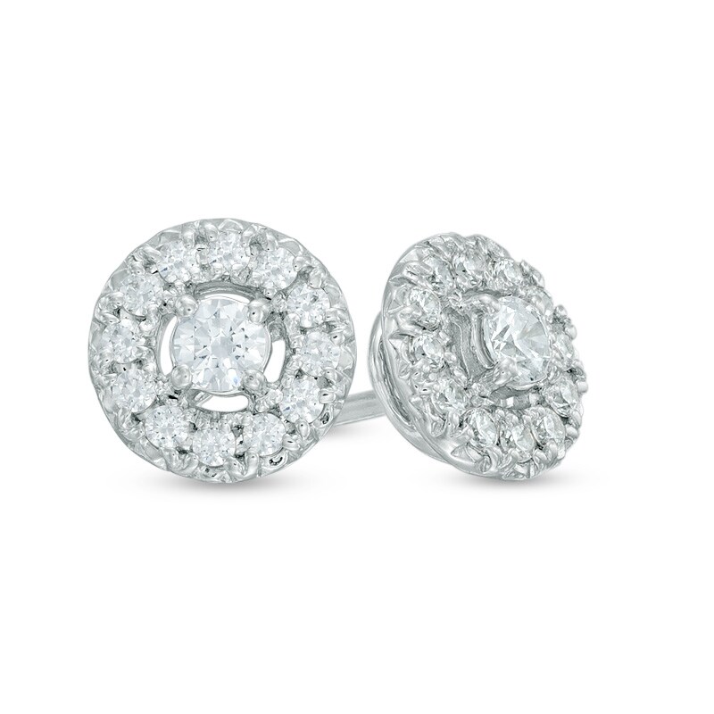 Main Image 1 of Previously Owned - 1/2 CT. T.W. Diamond High Profile Frame Stud Earrings in 10K White Gold
