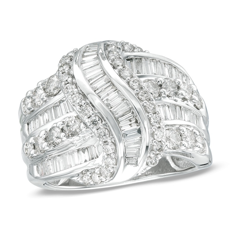 Main Image 1 of Previously Owned - 2 CT. T.W. Baguette and Round Diamond Knot Ring in 10K White Gold