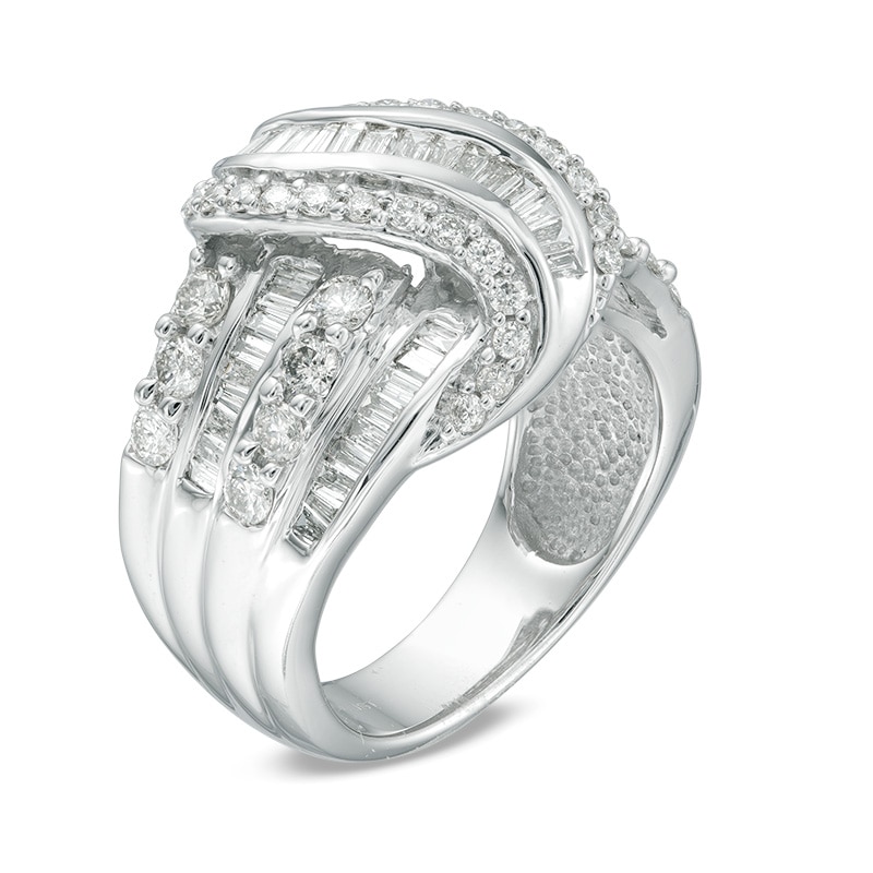 Main Image 2 of Previously Owned - 2 CT. T.W. Baguette and Round Diamond Knot Ring in 10K White Gold