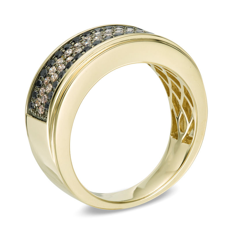 Previously Owned - Men's 1 CT. T.W. Brown and Black Diamond Multi-Row Band in 10K Gold