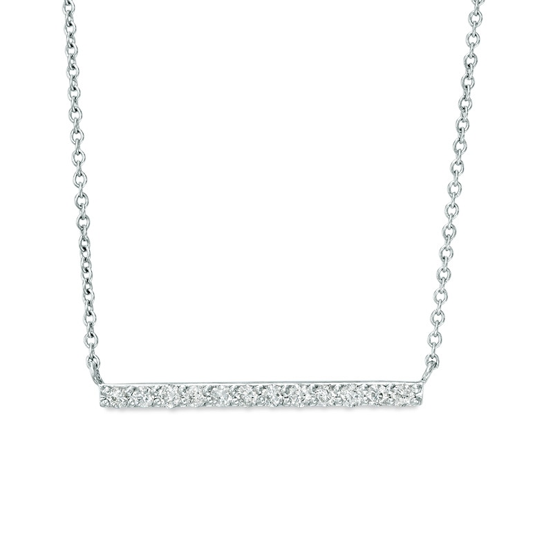 Main Image 1 of Previously Owned - 1/4 CT. T.W. Diamond Horizontal Bar Necklace in 10K White Gold - 16.87"