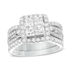 Thumbnail Image 1 of Previously Owned - 2 CT. T.W. Princess-Cut Quad Diamond Frame Three Piece Bridal Set in 14K White Gold