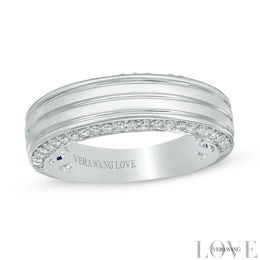 Previously Owned - Vera Wang Men's 1/2 CT. T.W. Diamond Edge Grooved Wedding Band in 14K White Gold
