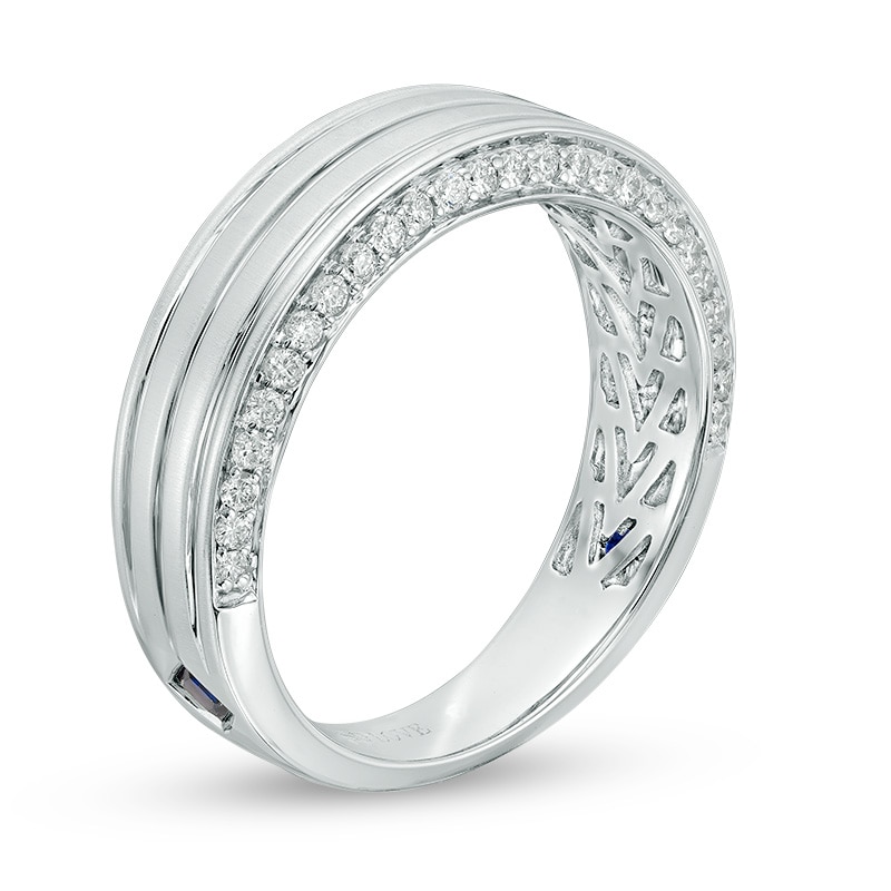 Main Image 2 of Previously Owned - Vera Wang Men's 1/2 CT. T.W. Diamond Edge Grooved Wedding Band in 14K White Gold