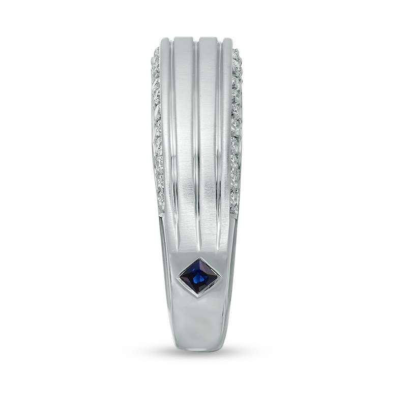 Main Image 3 of Previously Owned - Vera Wang Men's 1/2 CT. T.W. Diamond Edge Grooved Wedding Band in 14K White Gold